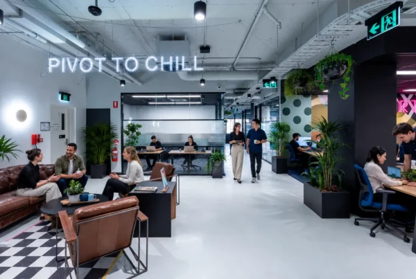 Employees from a professional firm collaborating in a flexible CreativeCubes.Co workspace