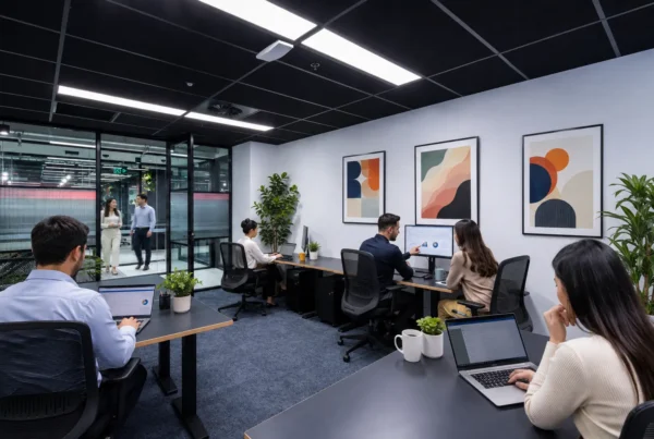Small professional team working inside a serviced private office at CreativeCubes.Co