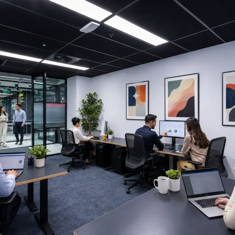 Small professional team working inside a serviced private office at CreativeCubes.Co